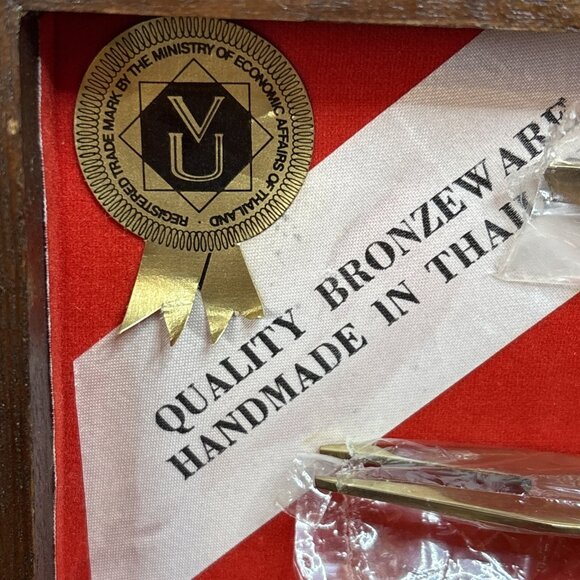 Vintage Bronzeware Cocktail Tool Kit MCM Bamboo Bar Set Teak Case 9 pc Thailand - Picture 2 of 14